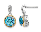 4.20 Carat (ctw) Blue Topaz Dangle Earrings in Sterling Silver with Yellow Accents